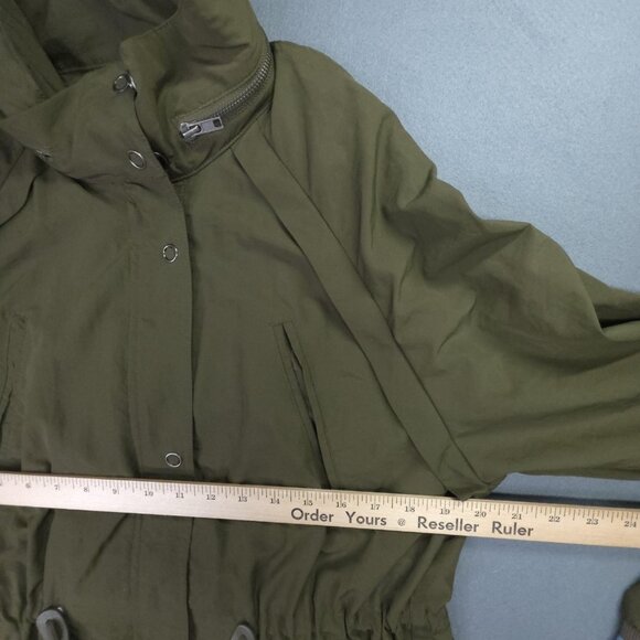 Free People Jacket Womens S - M Green Drawstring High Collar Zip Snap Boho Coat - Picture 8 of 12